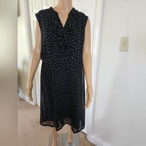 Sleevless Dress XXL Polka Dot Black/Gray Fully Lined Ruffle Front Merona